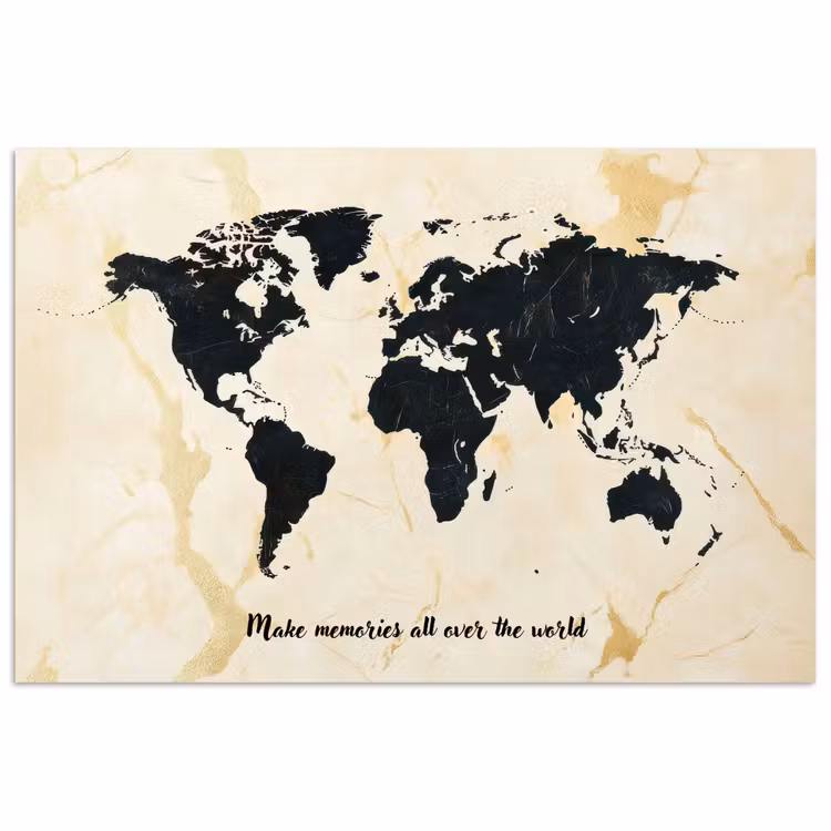 Marmer - Wereldkaart - Goud - Zwart poster papier klein -3d