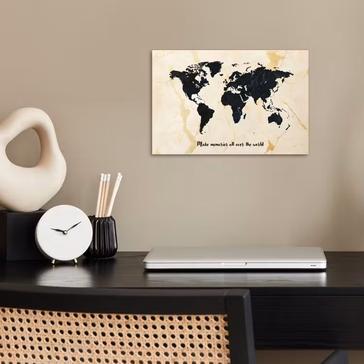 Marmer - Wereldkaart - Goud - Zwart poster papier klein -sfeer1