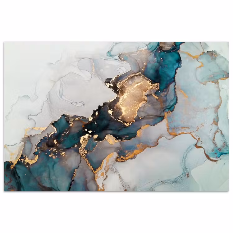 Marmer print - Goud - Blauw poster papier klein -3d