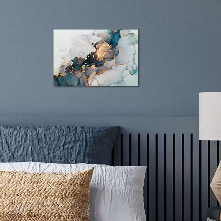Marmer print - Goud - Blauw poster papier klein -sfeer2