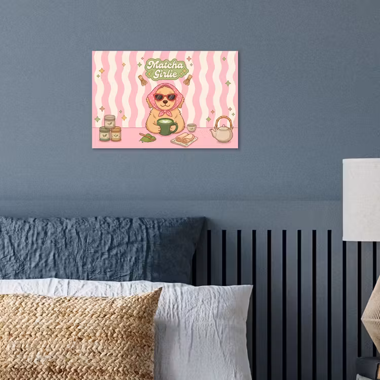 Matcha - Hond - Roze - Groen poster papier klein -sfeer2