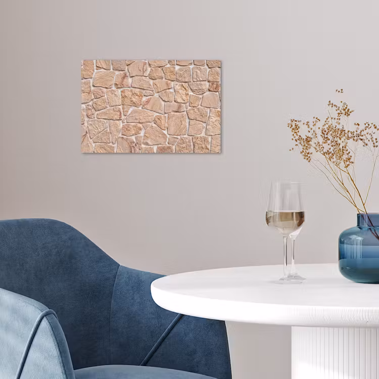 Muur - Steen - Patroon - Rustiek - Beige poster papier klein -sfeer3