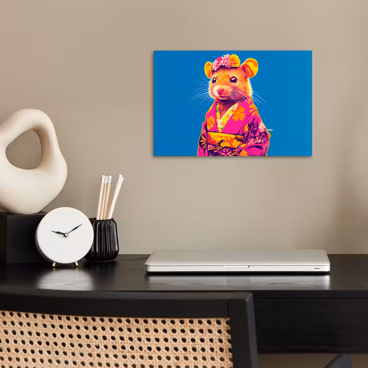 Muis - Kimono - Bloemen - Blauw poster papier klein -sfeer1