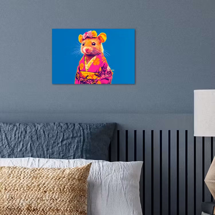 Muis - Kimono - Bloemen - Blauw poster papier klein -sfeer2