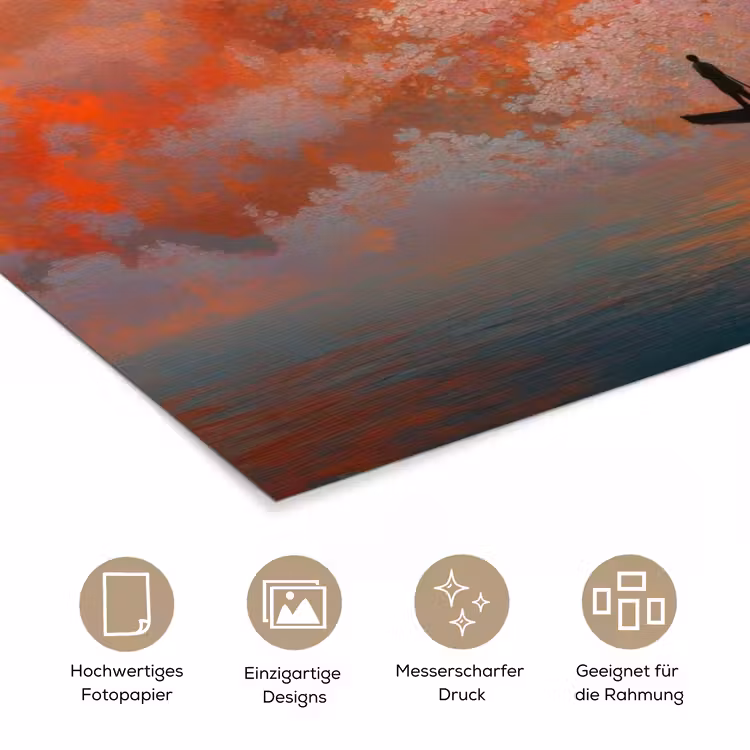 Zee - Boot - Wolken - Oranje poster papier klein -tcloseup_DE