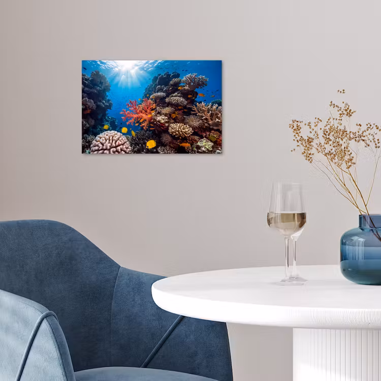 Zee - Koraalrif - Natuur - Levendig - Blauw poster papier klein -sfeer3