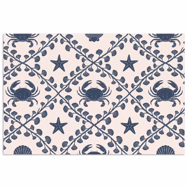 Zee - Krab - Zeester - Patroon - Blauw poster papier klein -3d
