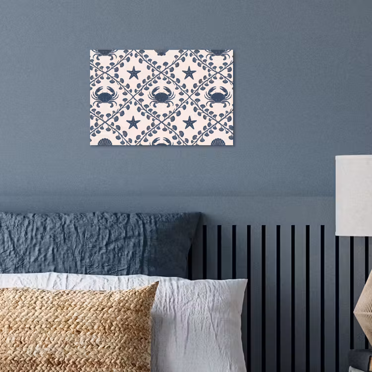 Zee - Krab - Zeester - Patroon - Blauw poster papier klein -sfeer2