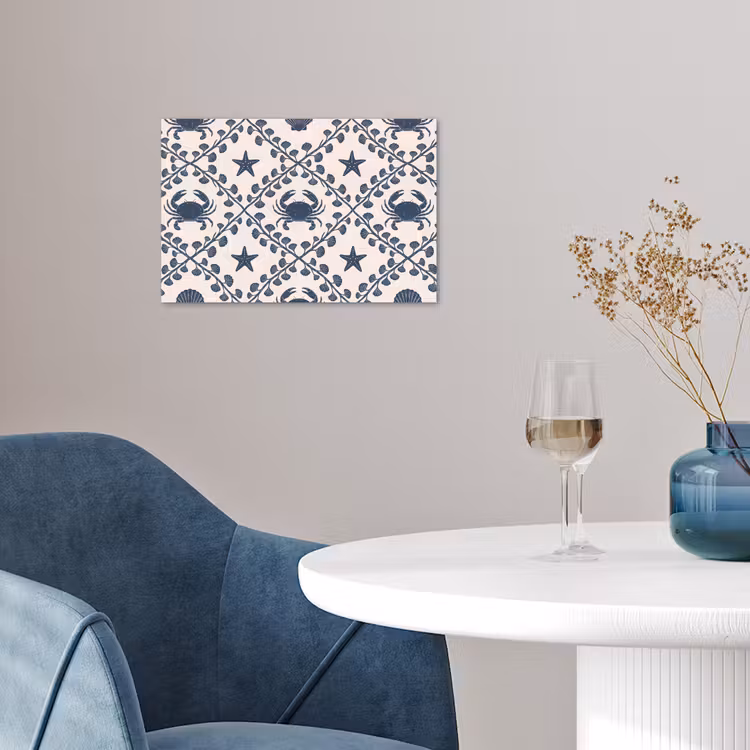 Zee - Krab - Zeester - Patroon - Blauw poster papier klein -sfeer3
