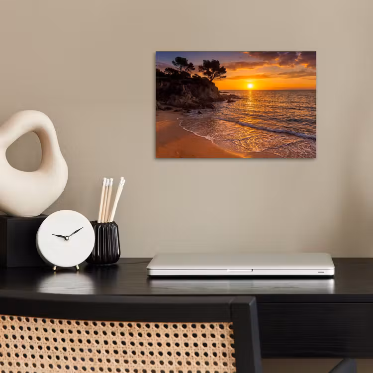 Zee - Kust - Zonsondergang - Natuur - Oranje poster papier klein -sfeer1