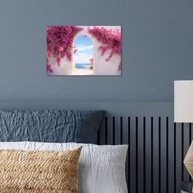 Zee - Roze - Bloemen - Poort poster papier klein -sfeer2