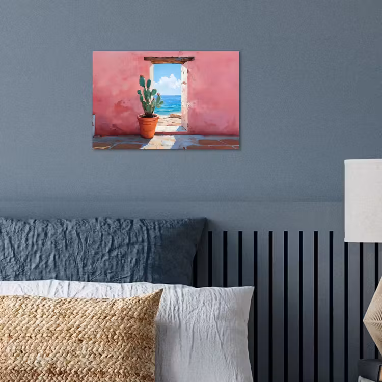 Zee - Roze - Cactus poster papier klein -sfeer2