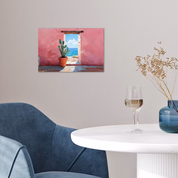 Zee - Roze - Cactus poster papier klein -sfeer3