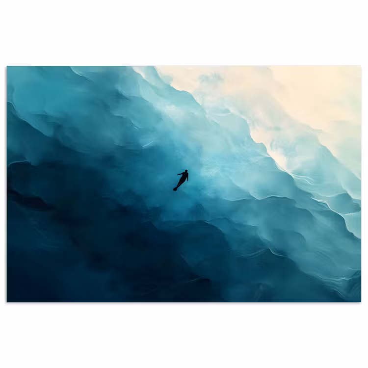 Zee - Silhouet - Abstract - Blauw poster papier klein -3d