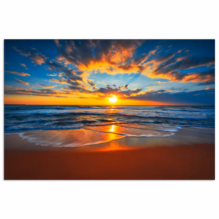 Zee - Zonsondergang - Strand - Wolken - Oranje poster papier klein -3d