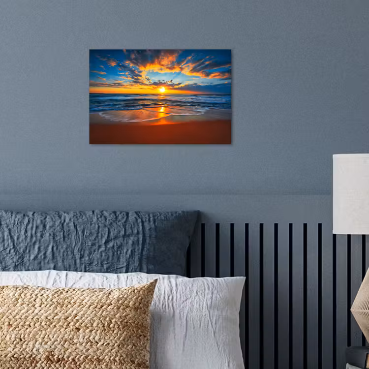 Zee - Zonsondergang - Strand - Wolken - Oranje poster papier klein -sfeer2