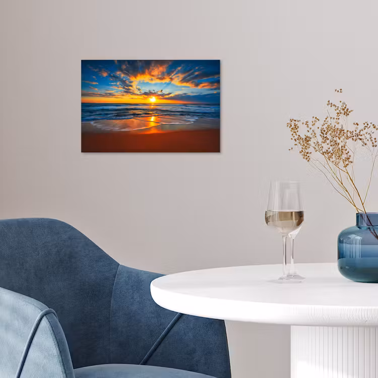 Zee - Zonsondergang - Strand - Wolken - Oranje poster papier klein -sfeer3