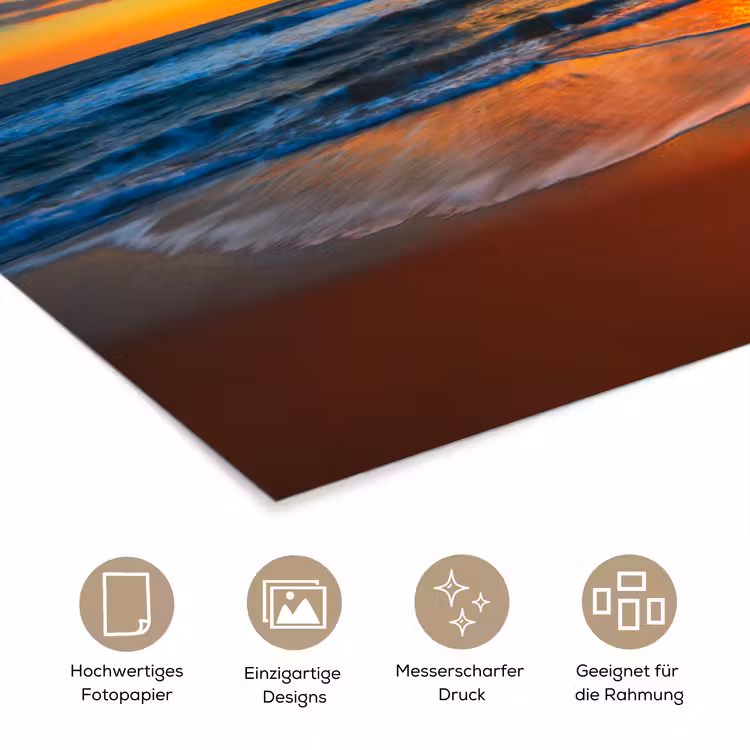 Zee - Zonsondergang - Strand - Wolken - Oranje poster papier klein -tcloseup_DE