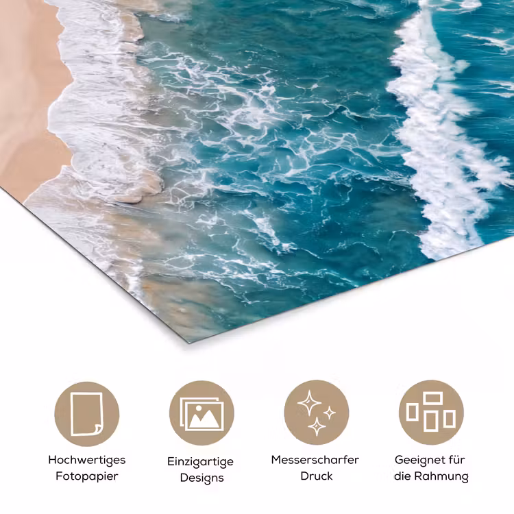 Zee - Strand - Golven - Natuur - Blauw poster papier klein -tcloseup_DE