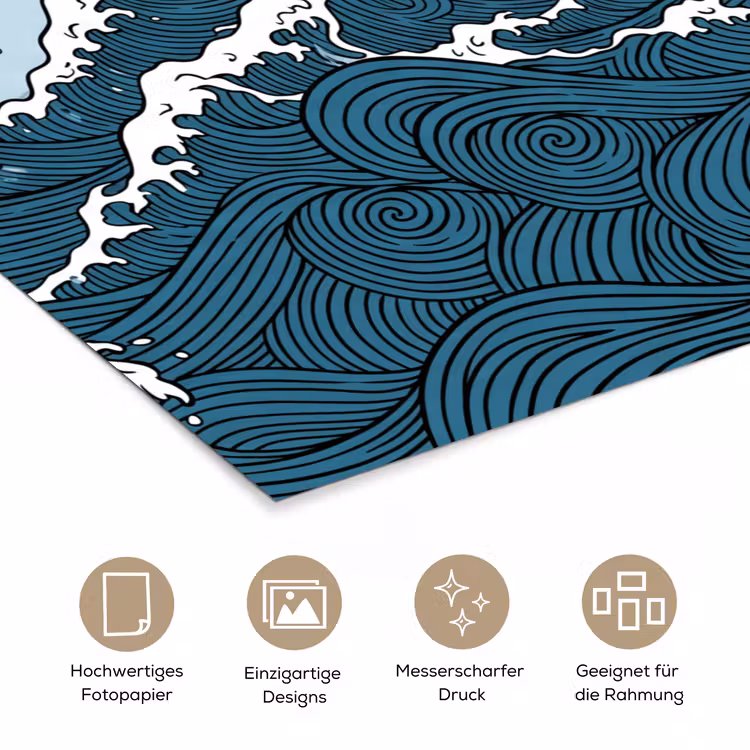 Zee - Golven - Japans - Natuur - Blauw poster papier klein -tcloseup_DE