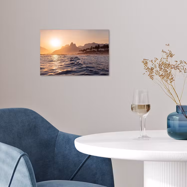 Zee - Golven - Zonsondergang - Kust - Goud poster papier klein -sfeer3
