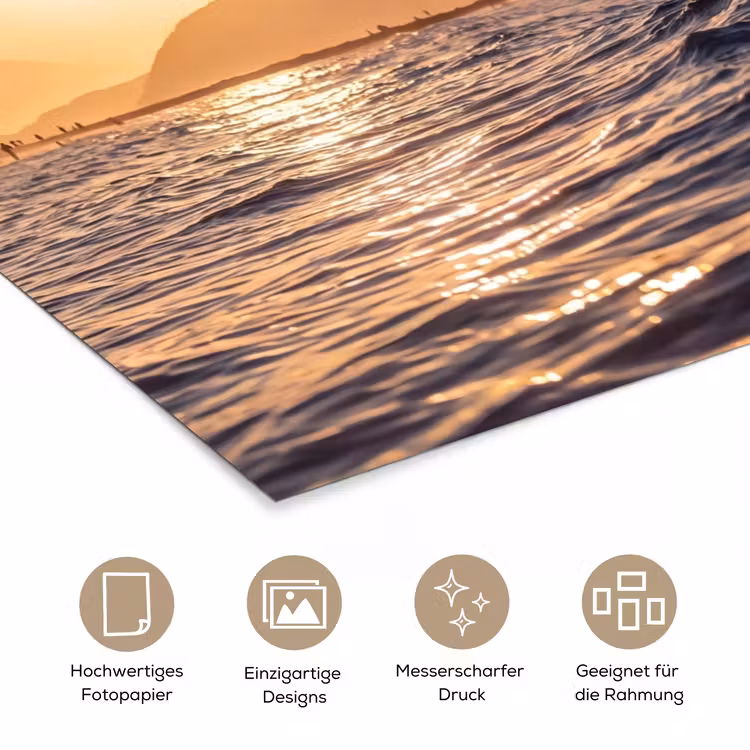 Zee - Golven - Zonsondergang - Kust - Goud poster papier klein -tcloseup_DE