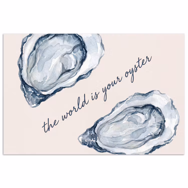 Zeeleven - Oester - Aquarel - Minimalistisch - Blauw poster papier klein -3d