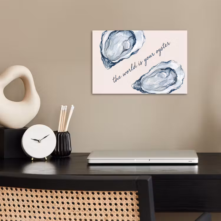 Zeeleven - Oester - Aquarel - Minimalistisch - Blauw poster papier klein -sfeer1