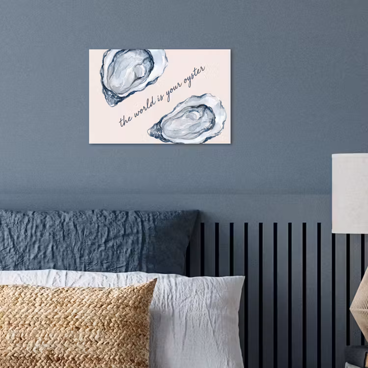 Zeeleven - Oester - Aquarel - Minimalistisch - Blauw poster papier klein -sfeer2