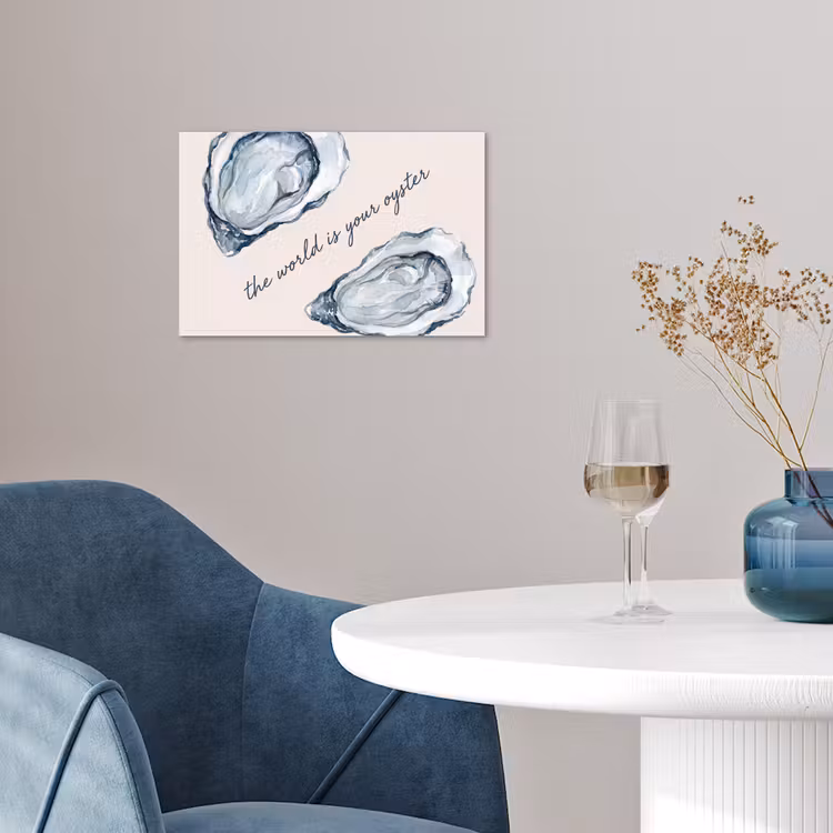 Zeeleven - Oester - Aquarel - Minimalistisch - Blauw poster papier klein -sfeer3