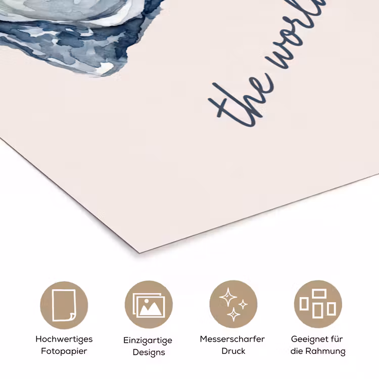 Zeeleven - Oester - Aquarel - Minimalistisch - Blauw poster papier klein -tcloseup_DE