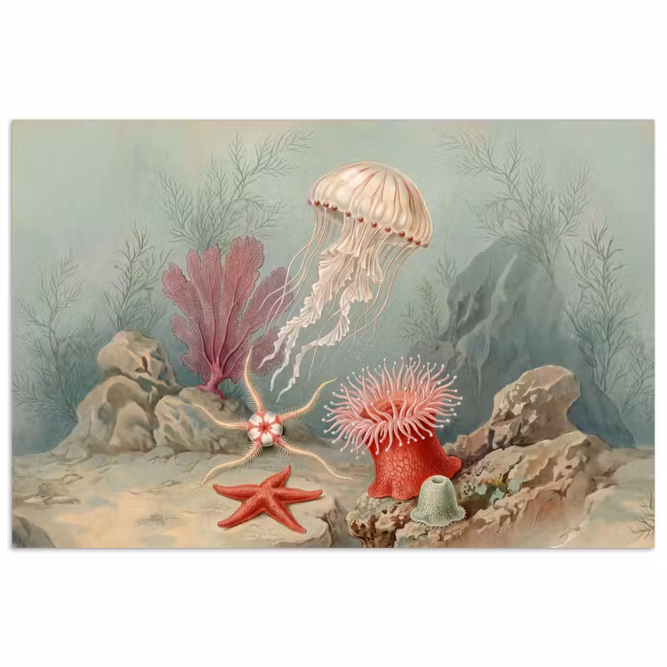 Zeeleven - Kwal - Onderwater - Illustratie - Beige poster papier klein -3d