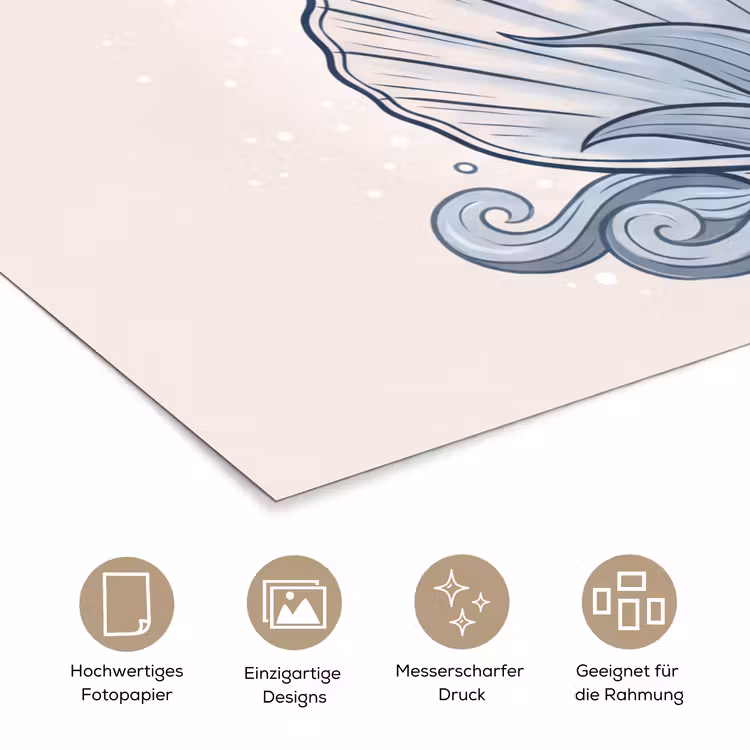 Zeemeermin - Schelp - Zee - Fantasie - Blauw poster papier klein -tcloseup_DE