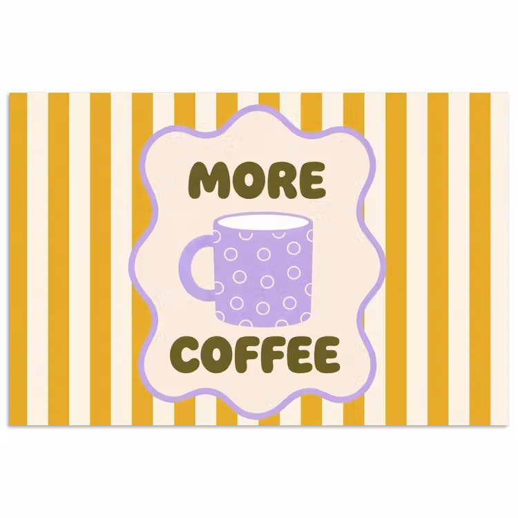More coffee - Geel - Paars - Strepen - Mok poster papier klein -3d