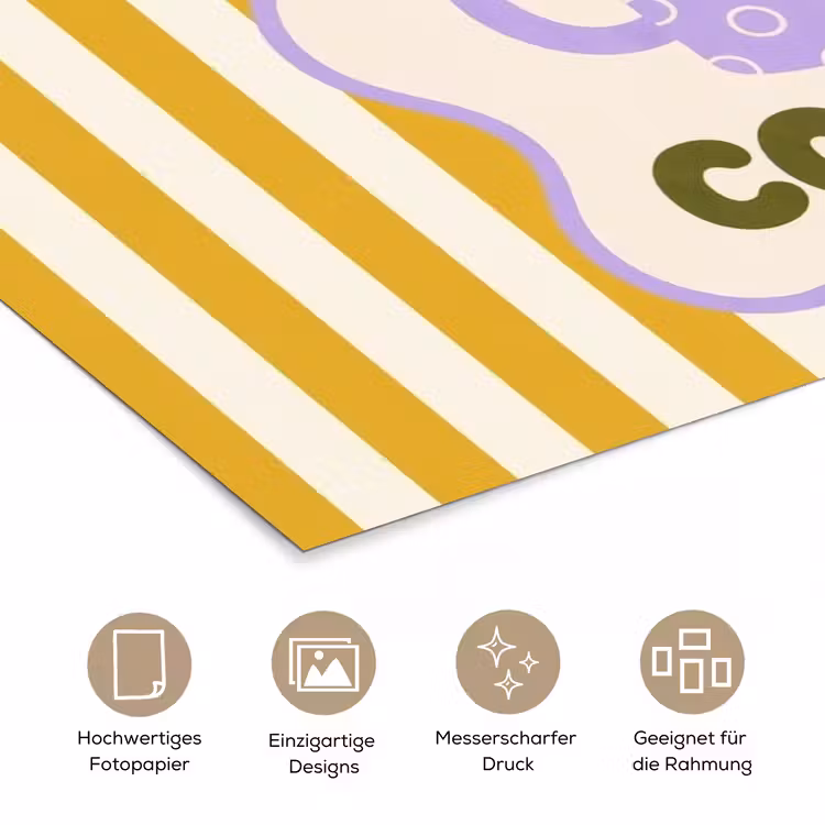 More coffee - Geel - Paars - Strepen - Mok poster papier klein -tcloseup_DE