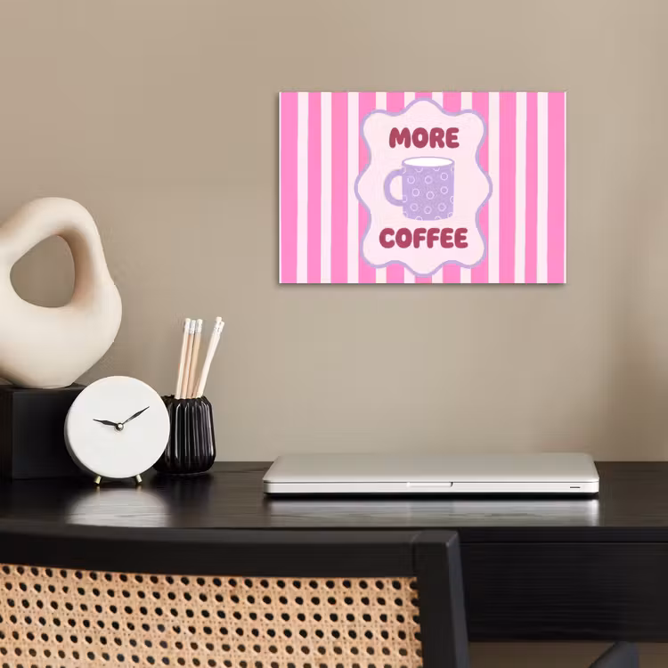 More coffee - Roze - Paars - Strepen - Mok poster papier klein -sfeer1