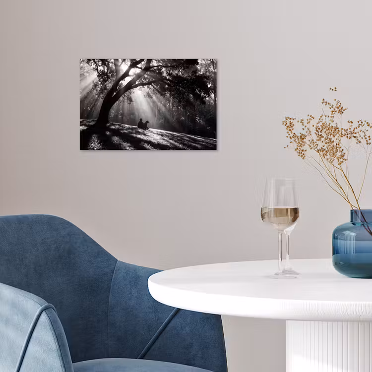 Mens - Hond - Natuur - Zwart-wit - Silhouet poster papier klein -sfeer3
