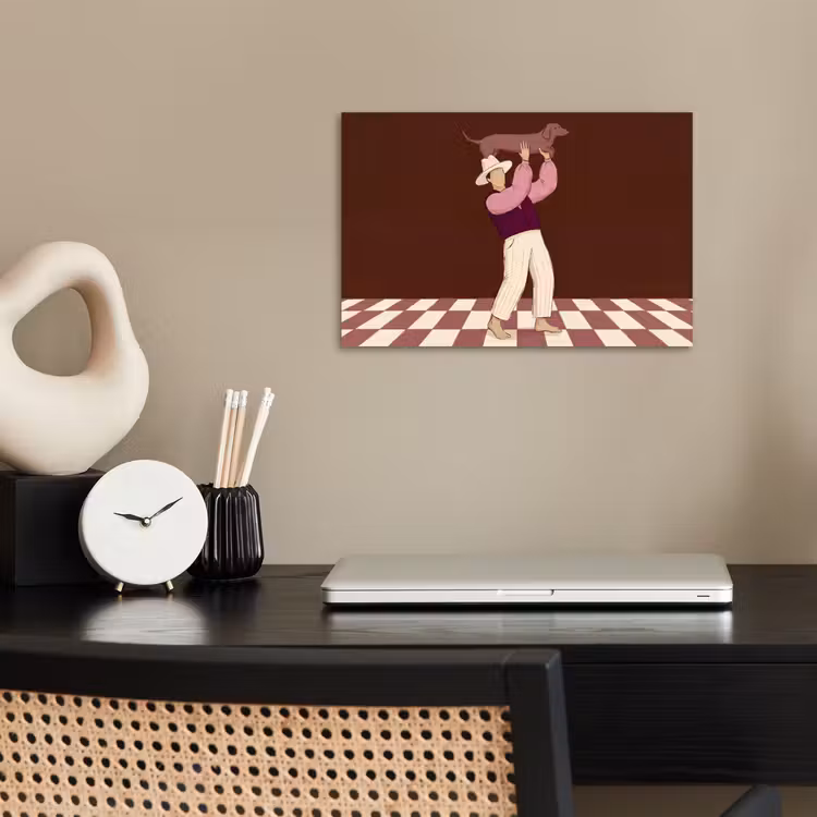 Mens - Hond - Dieren - Abstract - Roze poster papier klein -sfeer1