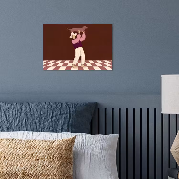 Mens - Hond - Dieren - Abstract - Roze poster papier klein -sfeer2