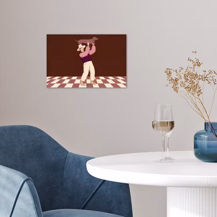 Mens - Hond - Dieren - Abstract - Roze poster papier klein -sfeer3