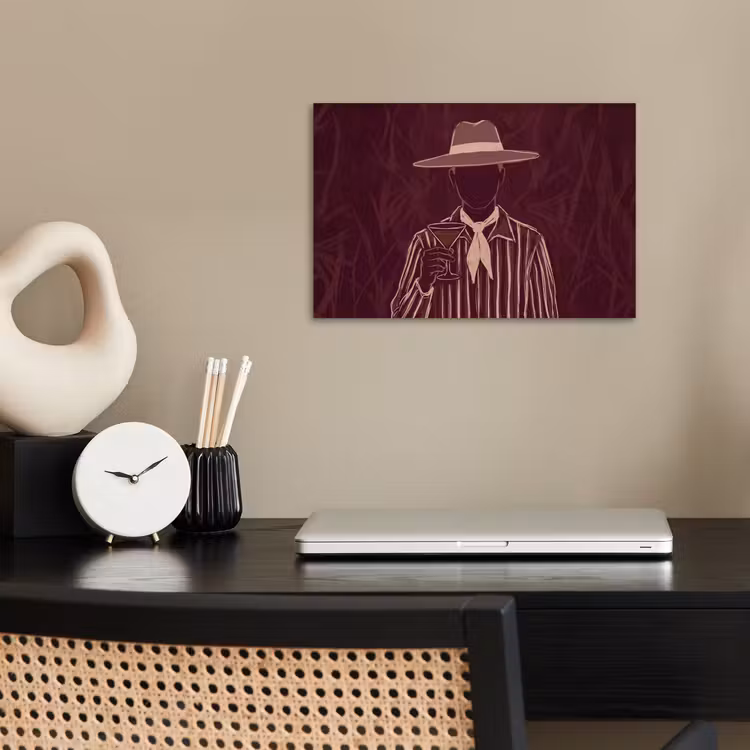 Mens - Hoed - Cocktail - Abstract - Bruin poster papier klein -sfeer1