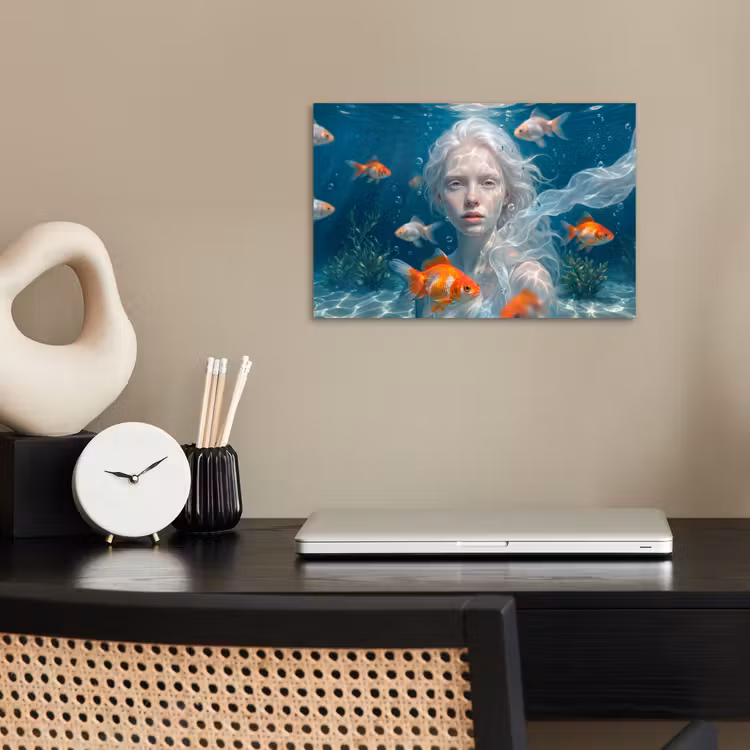 Mens - Onderwater - Vis - Modern - Blauw poster papier klein -sfeer1