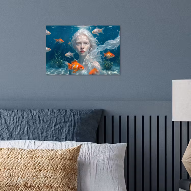Mens - Onderwater - Vis - Modern - Blauw poster papier klein -sfeer2