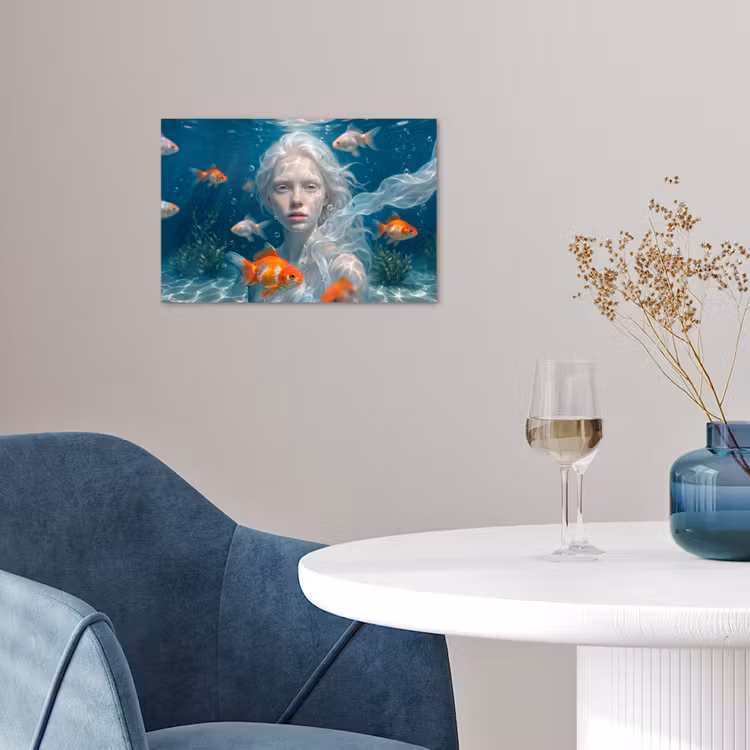Mens - Onderwater - Vis - Modern - Blauw poster papier klein -sfeer3
