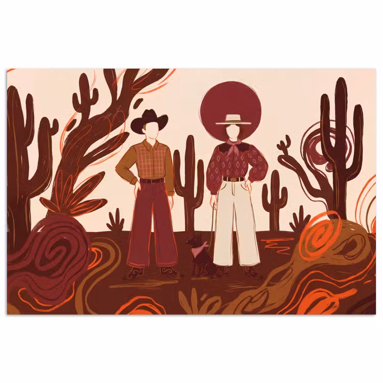Mensen - Cowboykleding - Westerse stijl - Illustratie - Bruin poster papier klein -3d