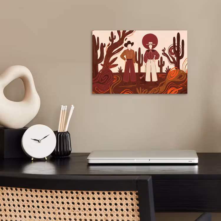Mensen - Cowboykleding - Westerse stijl - Illustratie - Bruin poster papier klein -sfeer1