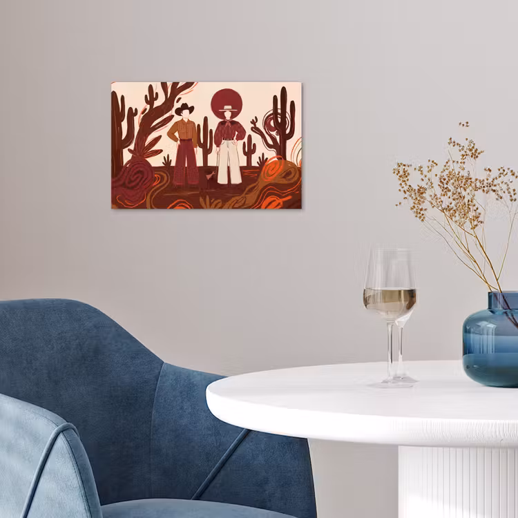 Mensen - Cowboykleding - Westerse stijl - Illustratie - Bruin poster papier klein -sfeer3