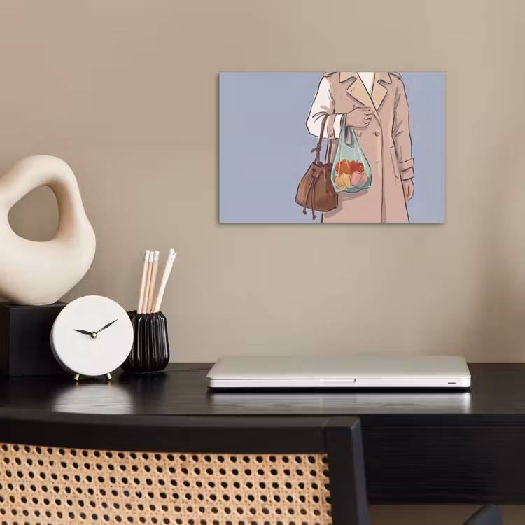 Mensen - Boodschappen - Stadsleven - Modern - Kleurrijk poster papier klein -sfeer1
