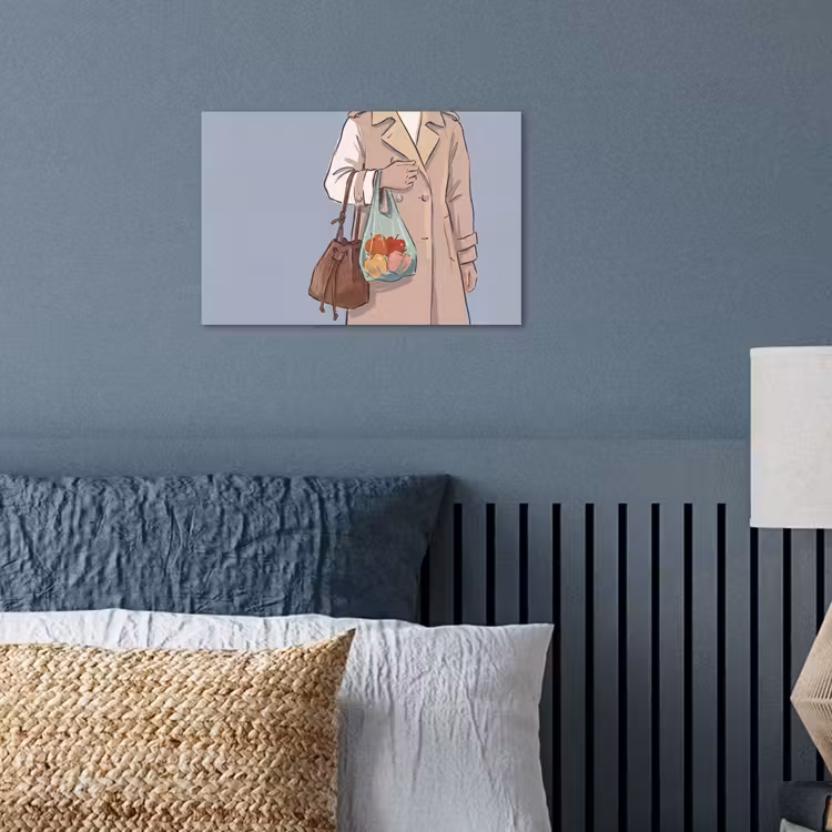 Mensen - Boodschappen - Stadsleven - Modern - Kleurrijk poster papier klein -sfeer2