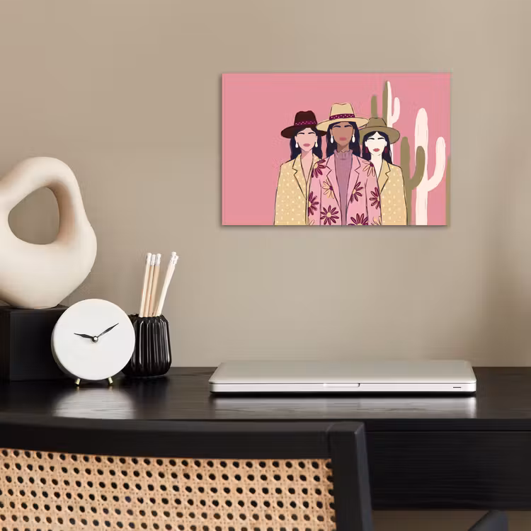 Mensen - Hoeden - Abstract - Roze - Portret poster papier klein -sfeer1
